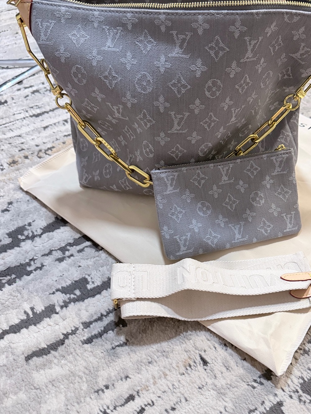 Fashion  Gray Monogram Canvas Shoulder Bag with Pouch